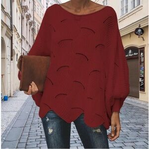 NWT  DOSE Elegant cinnamon, red hollow -out crochet relax fit Sweater size S